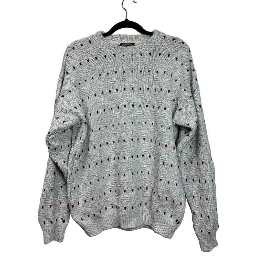 Vintage Knit Grey Heart Pattern Sweater sz L